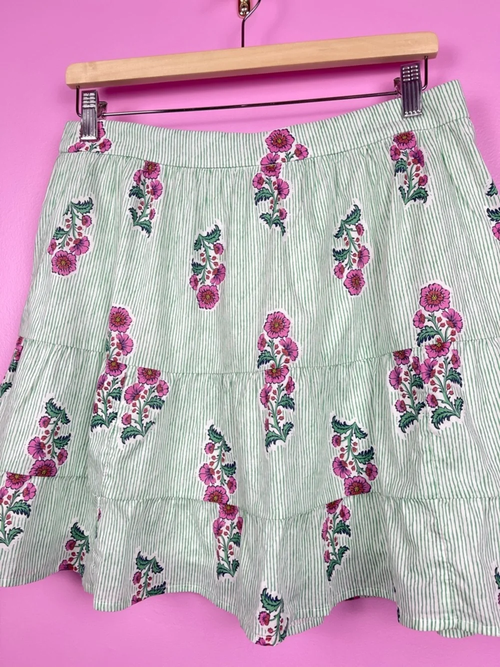 J.Crew Tiered Mini Skirt Floral Stripe Cotton Elastic Waist Women’s Medium NWT - Picture 6 of 10